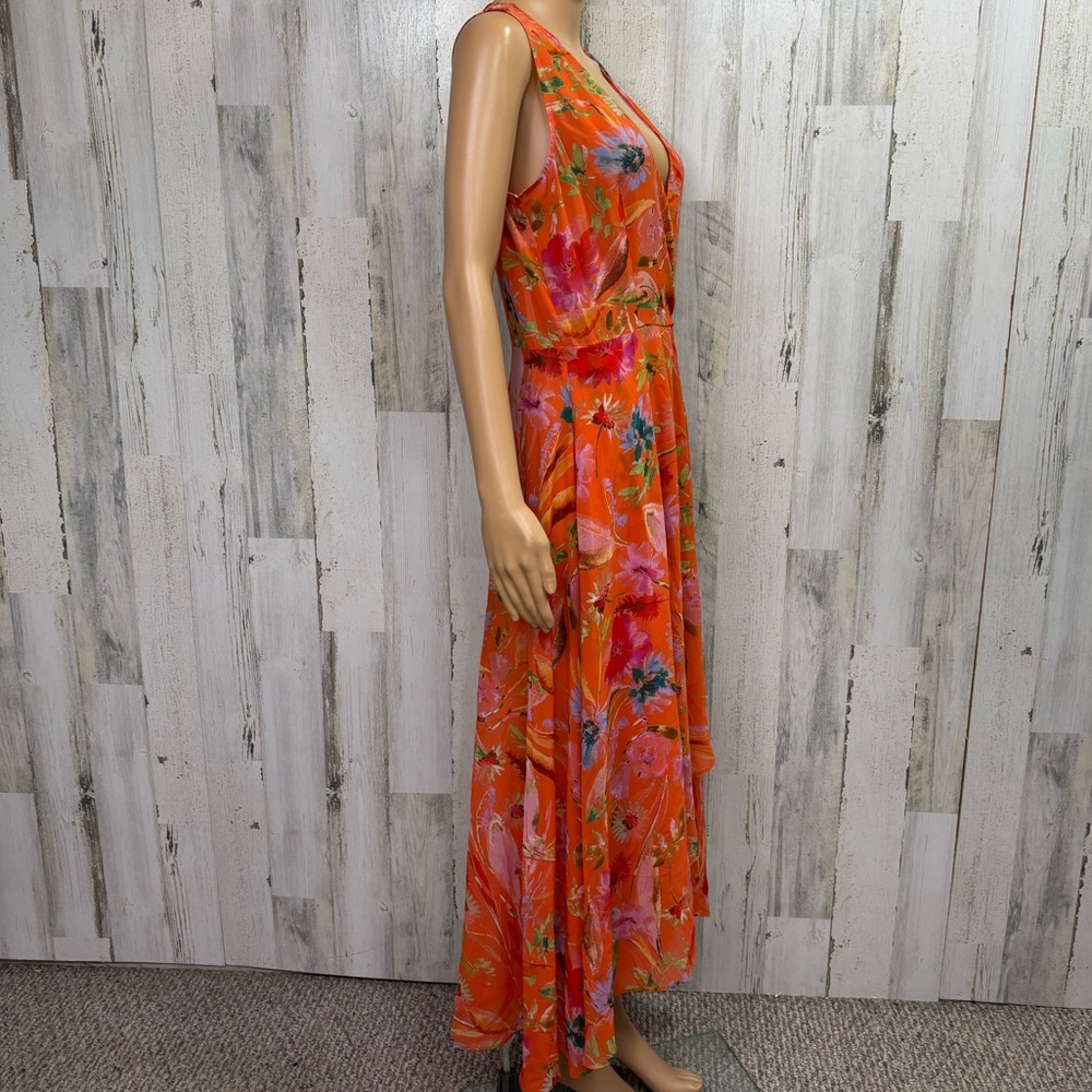 Calvin Klein Floral Orange Sleeveless High Low Maxi Dress - Picture 9 of 10